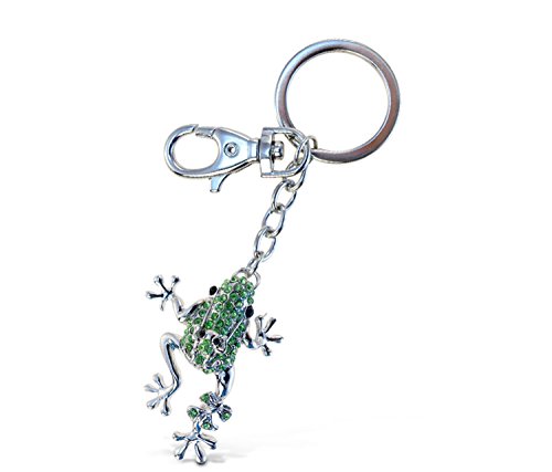 Aqua79 Frog Keychain - Silver 3D Sparkling Charm Rhinestones Fashionable Stylish Metal Alloy Durable Key Ring Bling Crystal Jewelry Accessory With Clasp For Key Chain, Bag, Purse, Backpack, & Handbag #TOP13