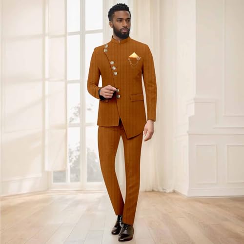 African Suits for Men Slim Fit Single Breasted Brooch Blazer and Pants Set Formal Suit Dashiki Outfits2