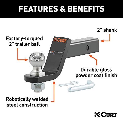 Curt 45056 Trailer Hitch Mount With 2-Inch Ball & Pin, Fits 2-In Receiver, 7,500 Lbs, 4-Inch Drop #TOP2