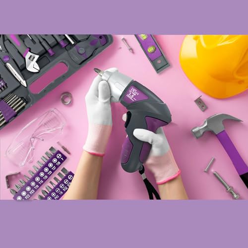 Werktough 44PCS 4V Cordless Screwdriver Tool Kit Set Pink Color Tools Lady Tools Kit Home Repair Set Toolbox Hand Tool Kit Storage Case Gift Set LADYCRAFT