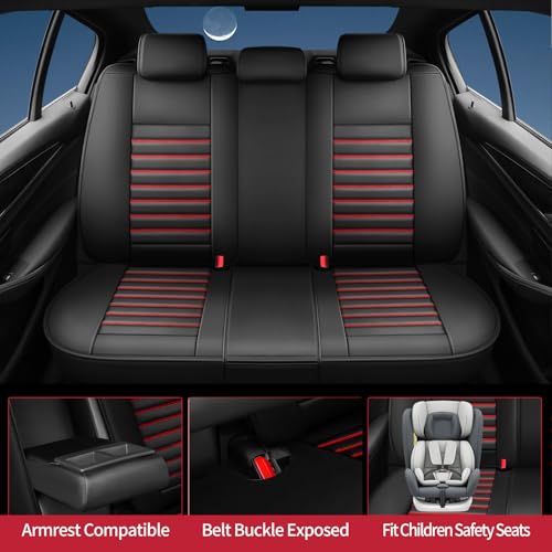 Image of Fit RAV4 Car Seat Covers for Toyota RAV4 2013-2018 LE,XLE,SE,Hybrid,Premium, Limited - Upgraded Premium Waterproof & Breathable Leather,All-Weather Seat Cushion Protector,Full Set,Black+Red
