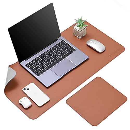 Image of Combo Pack - Aropana Vegan Leather Desk Mat Big with Mouse Pad Small, Reversible & Waterproof Edge-Stitched Upgraded (Brown /Grey) 1*Big 31.5 inch x 15.7 inch inches, 1*Small 9.8 x 8.3 inches)