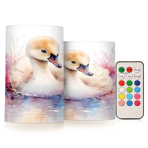 ALAZA Cute Small Duck (2) Flickering Flameless Candles Battery Operated with Remote Timer,Tea Light Candles LED Pillar Votive Candles Set of 2 for Outdoor Indoor Decorations