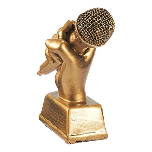 Juvale Goldenes-Mikrofon-Trophäe – Kleiner Sing-Pokal aus Harz - Ideal für Karaoke, Gesangswettbewerbe, Partys, als Dekoration - Bronzefarben, 14 x 12 x 5,7 cm