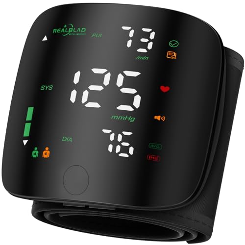 Image of Wrist Blood Pressure Monitor for Home Use - Dual User Memory 99x2, Adjustable Cuff (5.3-9.3 inch), Voice Broadcast & Portable Case, Large LED Display with Color-Coded Backlight(Black)