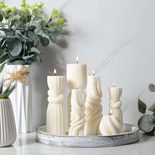 Threlaco JYD-THRELACO-0230 6 Pcs Small Pillar Candles Aesthetic Candle Modern Ribbed Candles Set Cute Soy Wax Scented Ribbed Candle Twirl Geometric Decorative Candles thumb #4