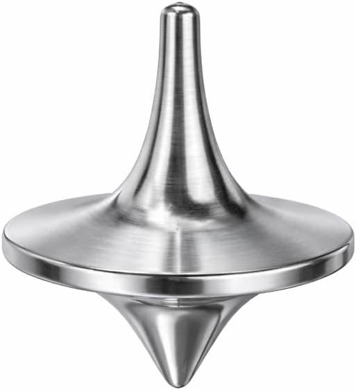 The Spinning Top – Stainless Steel Brushed Finish, Luxury Desk Toy, Versatile Art | Precision Metal Spin Top for Adults Premium Stress Relief & Meditation Toy in Floating Display Case Gift