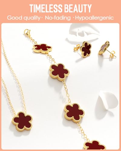AICase Clover Jewelry Set,18K Gold Plated Lucky Clover Bracelet,Four Leaf Clover Necklace and Clover Earrings Fashion Jewelry Sets Gifts for Women/Mon - Image 5