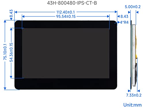 Image of waveshare 4.3inch DSI Touch Display IPS Wide-Bezel Panel, 800 x 480 Resolution, Thin and Light Design, for Raspberry Pi 4B /3B+ /3A+ /3B /2B /B+ /A+ / CM3 /3+ /4