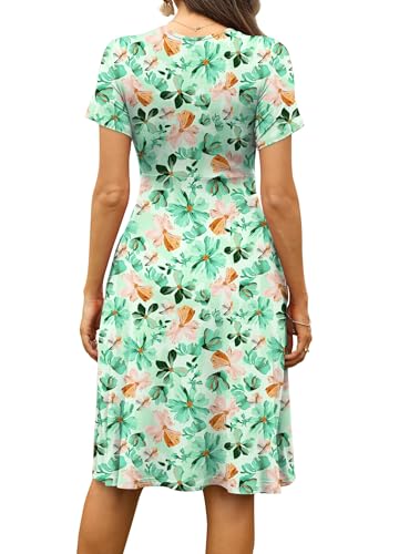 Image of WEACZZY Women's Summer Short Sleeve Casual Dresses V-Neck Floral Party Dress with Pockets