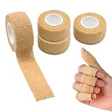 4 Rotoli Bende Elastiche Adesive per Dita, 2.5x450cm (Pelle) | Nastro garza autoadesivo per dita, per palestra e sport, benda dito mano