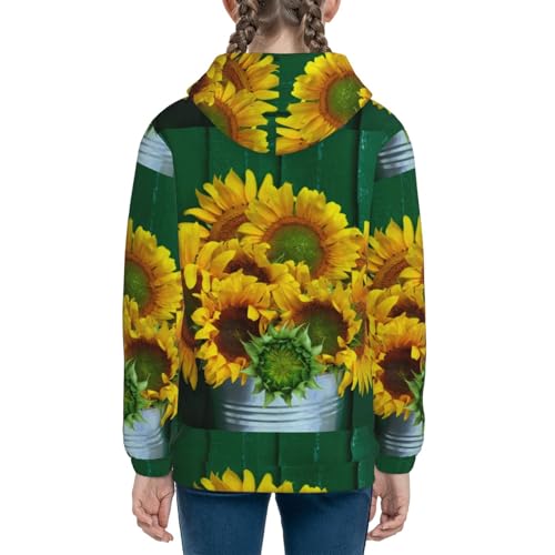 Sunflowers in Bucket Kids Pullover Hoodies Boys Sweatshirts Girls Athletic Clothes with Pocket4