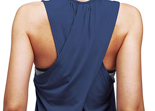 Mippo Workout Tops for Women Yoga Shirts Sleeveless Tank Gym High Neck Racerback Tank Tops Exercise Clothes Navy Blue XS - Thumbnail 5