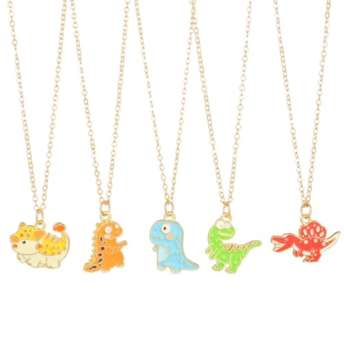 Jomayly Colorful Enamel Dinosaur Charm Necklace Set Cute Dinosaur Animal Pendant Necklaces for Women Multi-colored Friendship Gifts Party Jewelry-Set B