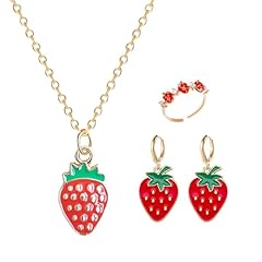 B3:Strawberry Earrings Necklace Ring Set