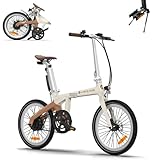 Bicicleta Eléctrica Plegable Ado AirCarbon de 20 Pulgadas para Adultos, Ultraligera 14,5 kg, Transmisión por Correa, Motor Bafang, Modos Eco y Sport, GPS, LCD, Autonomía de Hhasta 100 km (Caqui)