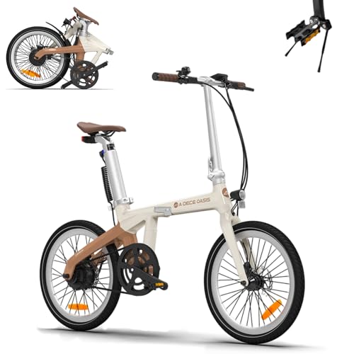 Bicicleta Eléctrica Plegable Ado AirCarbon de 20 Pulgadas para Adultos, Ultraligera 14,5 kg, Transmisión por Correa, Motor Bafang, Modos Eco y Sport, GPS, LCD, Autonomía de Hhasta 100 km (Caqui)