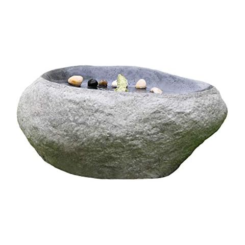 Dehner Gartenbrunnen Rock mit LED Beleuchtung, ca. 60 x 40 x 27.5 cm, Polyresin, grau Cover