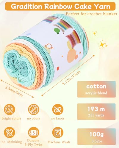 Image of Aeelike Crochet Blanket Kit for Beginners-Rainbow Granny Squares Stripe Blanket, Complete Crochet Kit for Adults w Gradient Yarn & Instructions, Easy Learn to Knit for Beginners