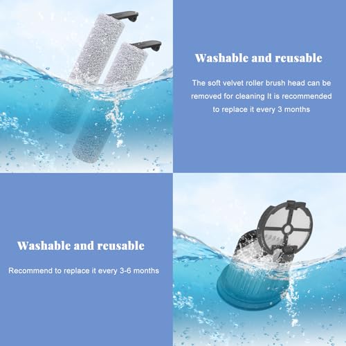 Image of Replacement Parts for Dreame H14, H14 Pro, H14 Dual Cordless Wet Dry Vacuum | NOT for Other Models. ONLY Fits H14, H14 Pro, H14 Dual. 2 Roller Brushes, 2 Filters & 1 Cleaning Brush
