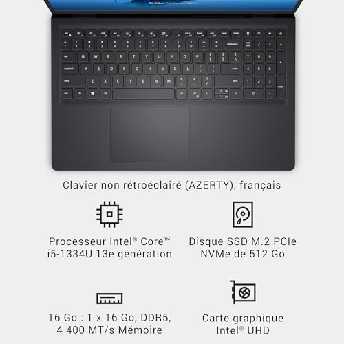Dell 15 PC Portable Ordinateur Portable DC15250, FHD, Intel Core i5-1334U – vue 9