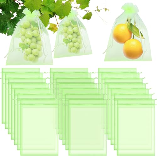 100 PCS Fruit Protection Bags - 30x20cm Grape Netting Bags with Drawstring,Garden Fruit Cover Mesh Bag to Protect Plants from Birds Butterfly Wasp Birds Cherry Vinegar Drosophila