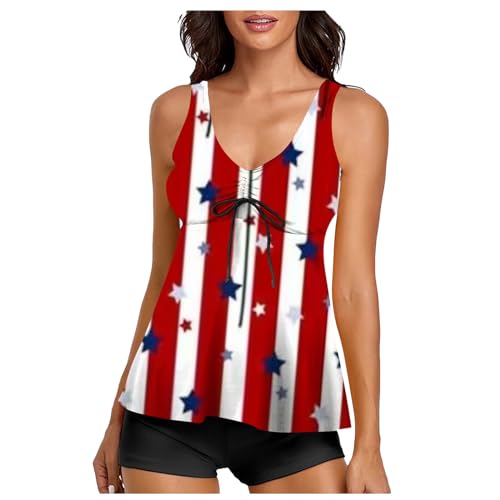 Maiô feminino 4 de julho, tanquíni de duas peças, sexy, controle de barriga, roupa de banho modesta,