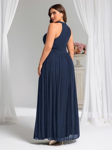 Ever-Pretty Plus Women's Floor Length A-Line Halter Sleeveless Pleated Glitter Plus Size Formal Dress Evening Gown2