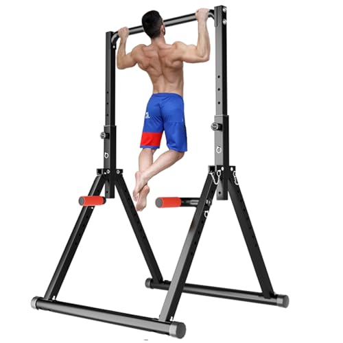 Foldable Power Tower Pull Up Bar Station Dip Bar Station Adjustable Multifunction Pull Up Tower Fitness Station Training Equipment for Home Outdoor, Stable Triangular Structure