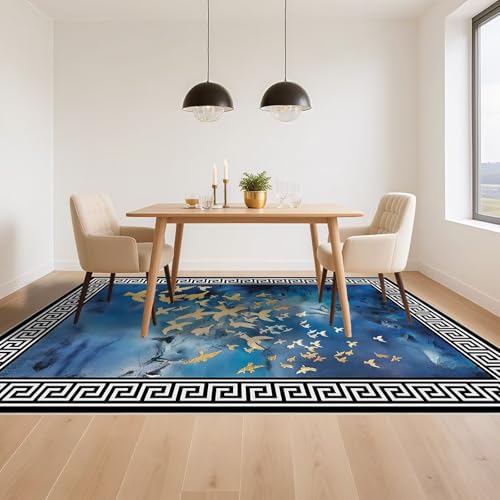 Tapis poil ras bleu 100x200cm imprimé pour salon