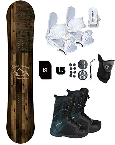 Symbolic Freedom Snowboard & Bindings & Boots Package (163cm Wide Hybrid Rocker, 15 Mens Black Boots & White Bindings)