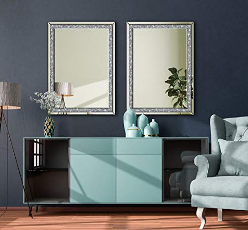 Qmdecor Crystal Crush Diamond Rectangle Silver Mirror For Wall Decoration 25.6X35.5X1 Inch Wall Hang Frameless Mirror Acrylic Diamond Décor. #TOP4