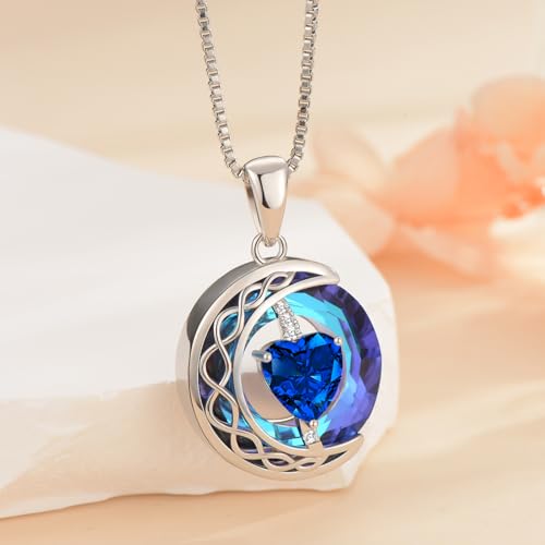 LIANYU Necklace for Womens Blue Sapphire Necklace Moon Pendant S925 Sterling Silver Crystal Jewelry for Women Pendant Birthday Gifts for Wife Gifts Valentine Anniversary3