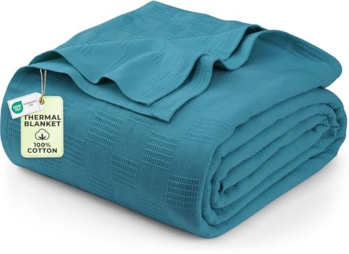 Utopia Bedding Teal 100% Cotton Blanket [King Size - 90x108 Inch] 350GSM Lightweight, Soft and Breathable Thermal Blanket for All Seasons