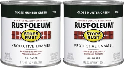 Image of Rust-Oleum 7738730 Stops Rust Brush On Paint, Half Pint, Gloss Hunter Green, 8 Fl Oz (Pack of 2)