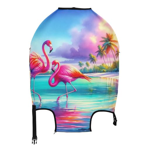 Joisal Suitcase Cover Cute Luggage Protector Washable Painting Vacation Essentials Suitcase Sleeve Watercolor Flamingos Beach, S, Fits 18-20 Inch Case2