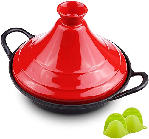WEIZI Cast Iron Pot with lid 27 cm Lead-Free Cooking tagine tajine Pot Ceramic Casserole with Silicone Gloves for Different Cooking Styles - Compatible with All Casserole Dishes