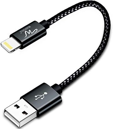 Wayona Nylon Braided USB Cable Data Sync & Fast Charging Short Power Bank Cable Compatible For iPhones (0.25M Short Cable, Jet Black)