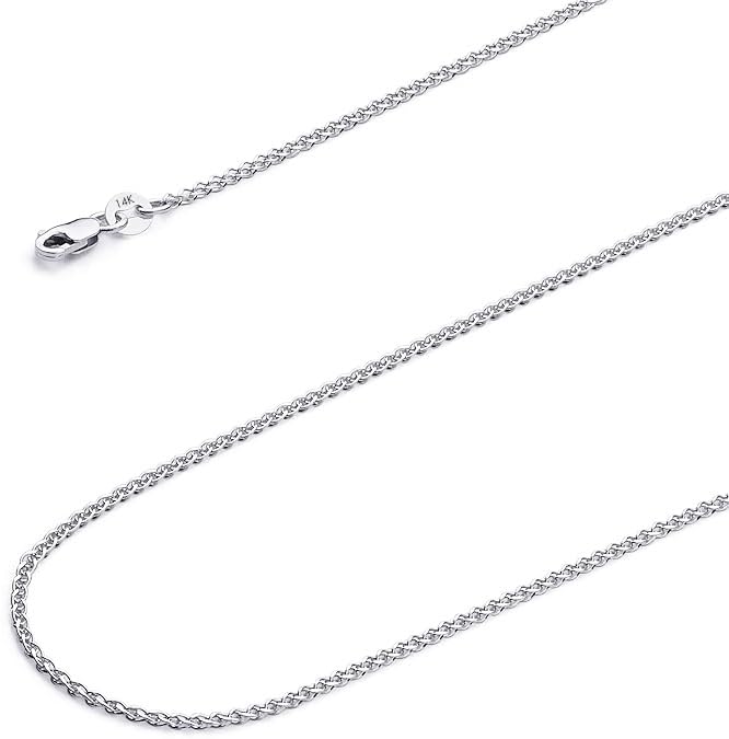 14k Real Yellow/White Gold Solid 1.55mm Flat Open Wheat Chain Necklace with Lobster Claw Clasp, Jewelry Gift for Women Men, 16-24 inch