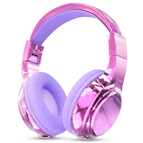 QearFun Kids Bluetooth Headphones, 60H Playtime, 74/85/94dB Safe Volume Limit, Metallic Gradient Wireless Headset with HD Mic, Fast Charging, Foldable, Wired 3.5mm Mode for School/Tablet/Travels