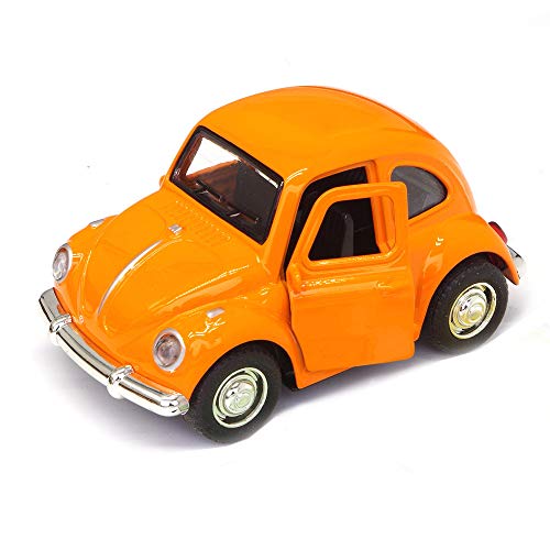 FORREST Cute Vintage Toy Car for Kids, VW Beetle 1:38 Diecast Play Vehicles Model ,Classic Design Style , Lights&Sounds Whit Multi-Color, Great Gift (Orange)
