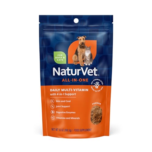 NaturVet All-in-One Dog Supplement - for Joint Support, Digestion, Skin, Coat Care – Dog Multivitamins with Minerals, Omega-3, 6, 9 – Wheat-Free Vitamins for Dogs – 13-Ounce Powder