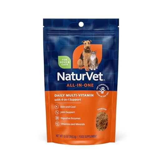 NaturVet All-in-One Dog Supplement - for Joint Support, Digestion, Skin, Coat Care – Dog Multivitamins with Minerals, Omega-3, 6, 9 – Wheat-Free Vitamins for Dogs – 13-Ounce Powder