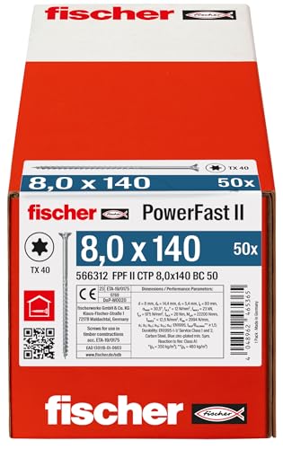 fischer PowerFast II CTP 8.0 x 140, powerful wood screws with countersunk head, inner star receptacle and partial thread - Image 2