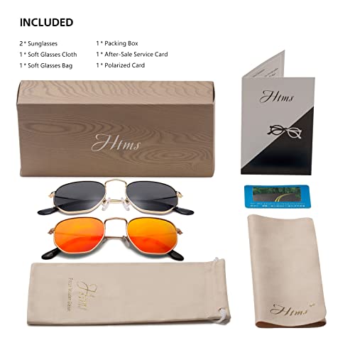 Image of Hipster Hexagonal Polarized Sunglasses Men Women Geometric Square Small Vintage Metal Frame Retro Shade Glasses