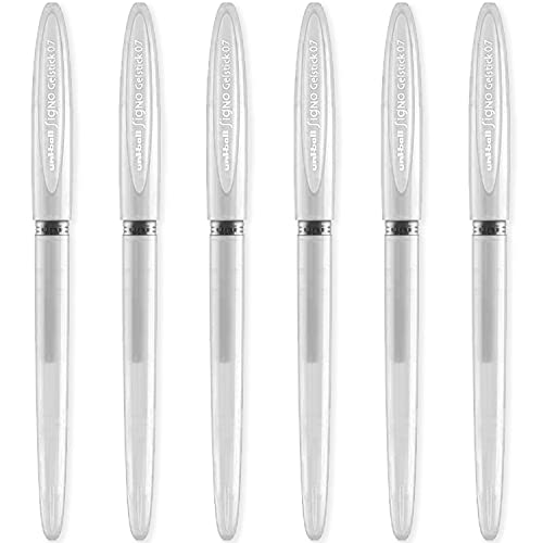 uni-ball Signo UM-170 Gelstick Gel Rollerball Pen - 0.7mm Tip - White Barrel Black Ink - Pack of 6