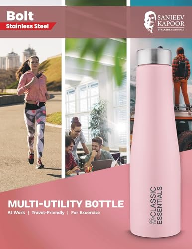 Image of CLASSIC ESSENTIALS Stainless Steel PURO Water Bottle 100% Leak Proof | Office Bottle | Gym Bottle | Hiking & Treking Bottle | Steel Water Bottle 1000 ml Bottle (Set of 2) (Pink)
