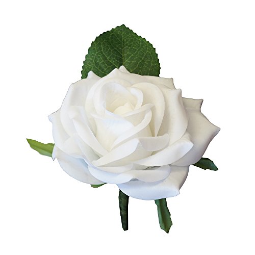 Angel Isabella Large Boutonniere - Live-Feel Real Touch White Keep Sake Boutonniere.Pin Included â€¦