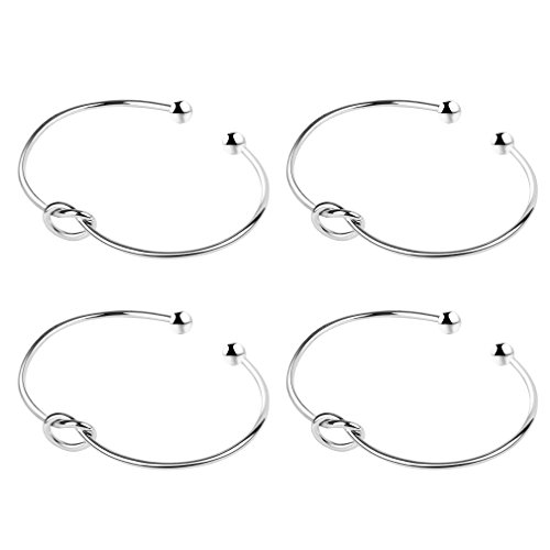 Casoty Love Knot Bangle Bracelet Simple Cuffs Bracelet for Women Girls Stretch Bracelets - Set of 4 (Silver)