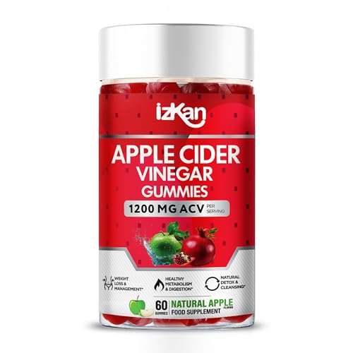 Izkan Apfelessig-Gummibärchen mit Mutter 1200 mg – ACV-Gummibärchen – | Unterstützung für Verdauungsgesundheit, Energie, Immunsystem und Stoffwechsel | – mit Vitamin B12, B6 & Roter Bete & Granatapfel